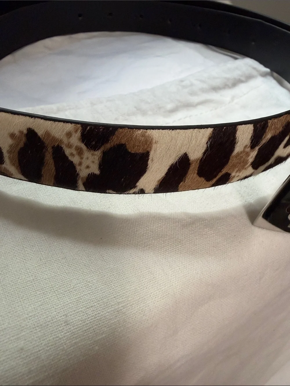 Leopard Print Leather Belt - Tan and Black